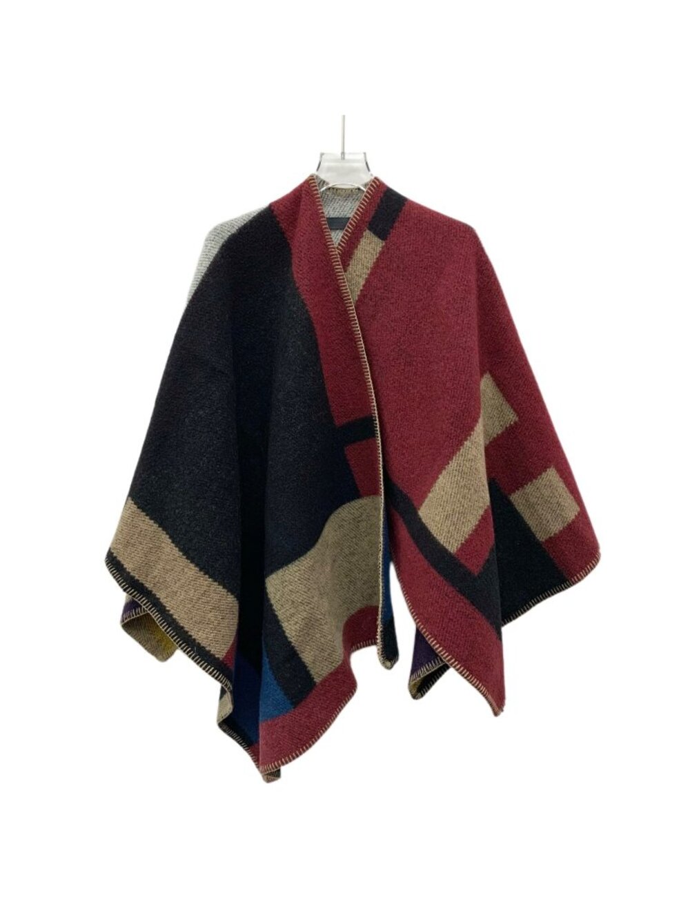 Burberry Color-Block Classic Check Wool Cape Shawl
